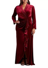 Tadashi Plus Velvet Ruffle-Front Gown