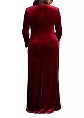 Tadashi Plus Velvet Ruffle-Front Gown