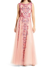 Tadashi Shoji Embroidered Floral Tulle Gown in Carmine/Petal at Nordstrom