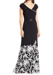 Women's Tadashi Shoji Sequin Floral Mixed Media Crepe Fit & Flare Gown
