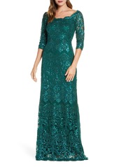 Tadashi Shoji Sequin Lace Gown in Pine at Nordstrom