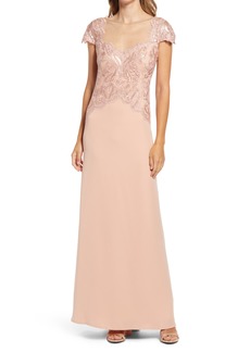 Tadashi Shoji Sequin Lace Sweetheart Neck Gown in Antique Pink at Nordstrom