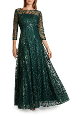 Tahari Embroidered Sequin A-Line Gown