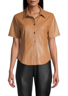 Tahari Faux Leather Button Down Shirt