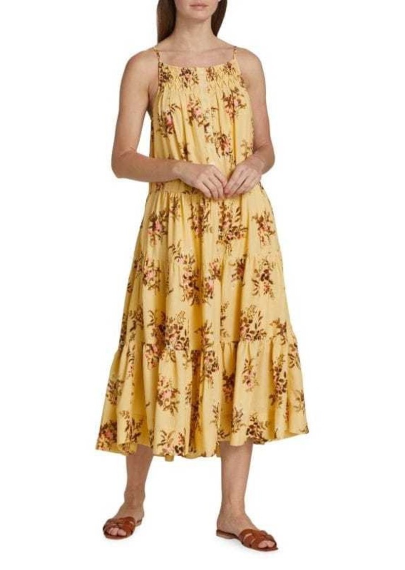 Tahari Floral Linen Blend Midi Dress