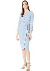 Tahari Stretch Scuba Crepe Side Knot Dress with Cinched Sleeve Detail