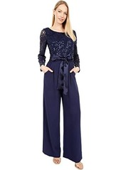 Tahari Stretch Sequin Lace Bodice with Stretch Crepe Jumpsuit