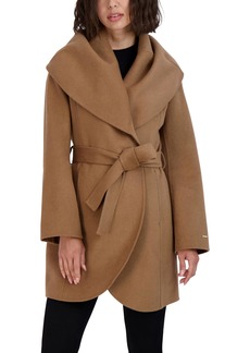 Tahari Women's Double Face Wool Blend Wrap Coat with Oversized Collar Solid