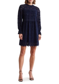Tahari ASL Chenille Lace Long Sleeve Babydoll Dress in Navy at Nordstrom Rack