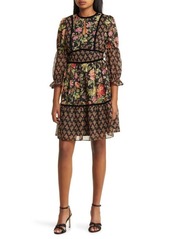 Tahari ASL Floral Long Sleeve Chiffon Dress