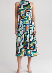 Tahari ASL Geo Print Mock Neck Sleeveless Midi Dress in Blue Multi at Nordstrom Rack