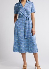 Tahari ASL Geo Print Short Sleeve Midi Shirtdress