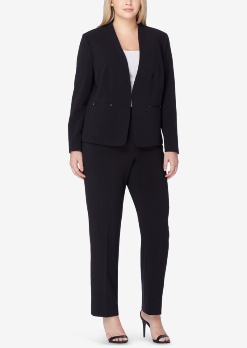 Tahari Tahari Asl Plus Size Collarless Pantsuit Suits 