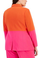 Tahari Asl Plus Size Colorblocked Boyfriend Blazer - Hot Pink/Tomato