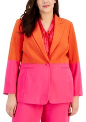 Tahari Asl Plus Size Colorblocked Boyfriend Blazer - Hot Pink/Tomato