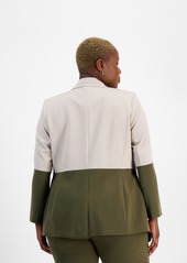 Tahari Asl Plus Size Colorblocked Boyfriend Blazer - Sand/loden