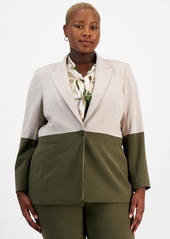 Tahari Asl Plus Size Colorblocked Boyfriend Blazer - Sand/loden