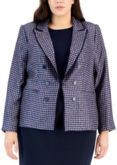 Tahari Asl Plus Size Faux-Double-Breasted Blazer - Navy/Pink