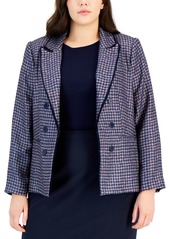 Tahari Asl Plus Size Faux-Double-Breasted Blazer - Navy/Pink