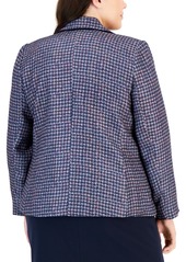 Tahari Asl Plus Size Faux-Double-Breasted Blazer - Navy/Pink