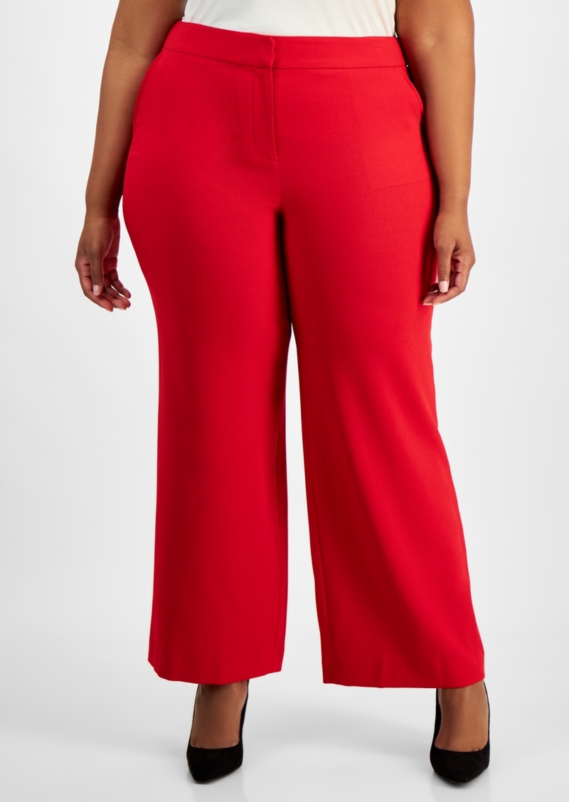 Tahari Asl Plus Size Mid-Rise Wide-Leg Pants - Lipstick