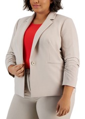 Tahari Asl Plus Size Notched Collar Ruched-Sleeve Blazer - Sand