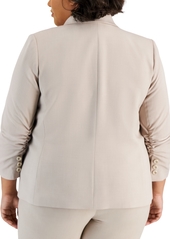 Tahari Asl Plus Size Notched Collar Ruched-Sleeve Blazer - Sand