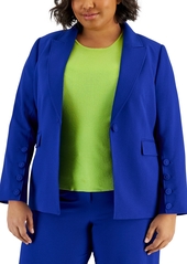 Tahari Asl Plus Size Peak-Lapel Button-Sleeve Blazer - Pink Macaroon