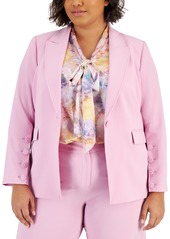 Tahari Asl Plus Size Peak-Lapel Button-Sleeve Blazer - Cobalt