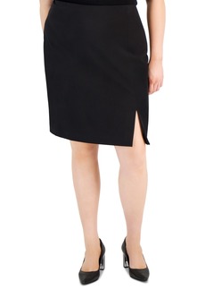 Tahari Asl Plus Size Slit-Front Zip-Back Pencil Skirt - Black