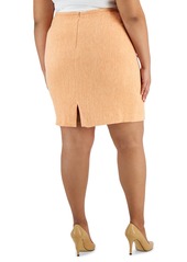 Tahari Asl Plus Size Tweed Back-Slit Pencil Skirt, Created for Macy's - Salmon