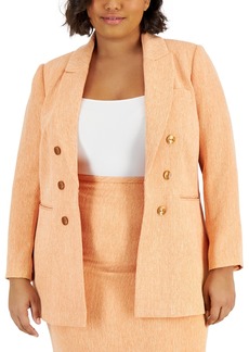 Tahari Asl Plus Size Tweed Peak-Lapel Faux Double-Breasted Blazer - Salmon