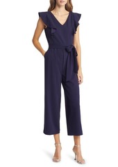 Tahari ASL Ruffle Tie Waist Scuba Crepe Crop Jumpsuit