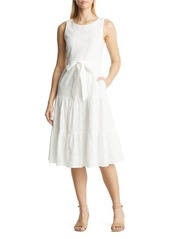 Tahari ASL Sleeveless Eyelet Tiered Dress