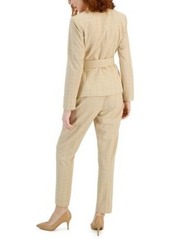 Tahari Asl Womens Belted Aysymetrical Plaid Blazer Straight Leg Mid Rise Pants