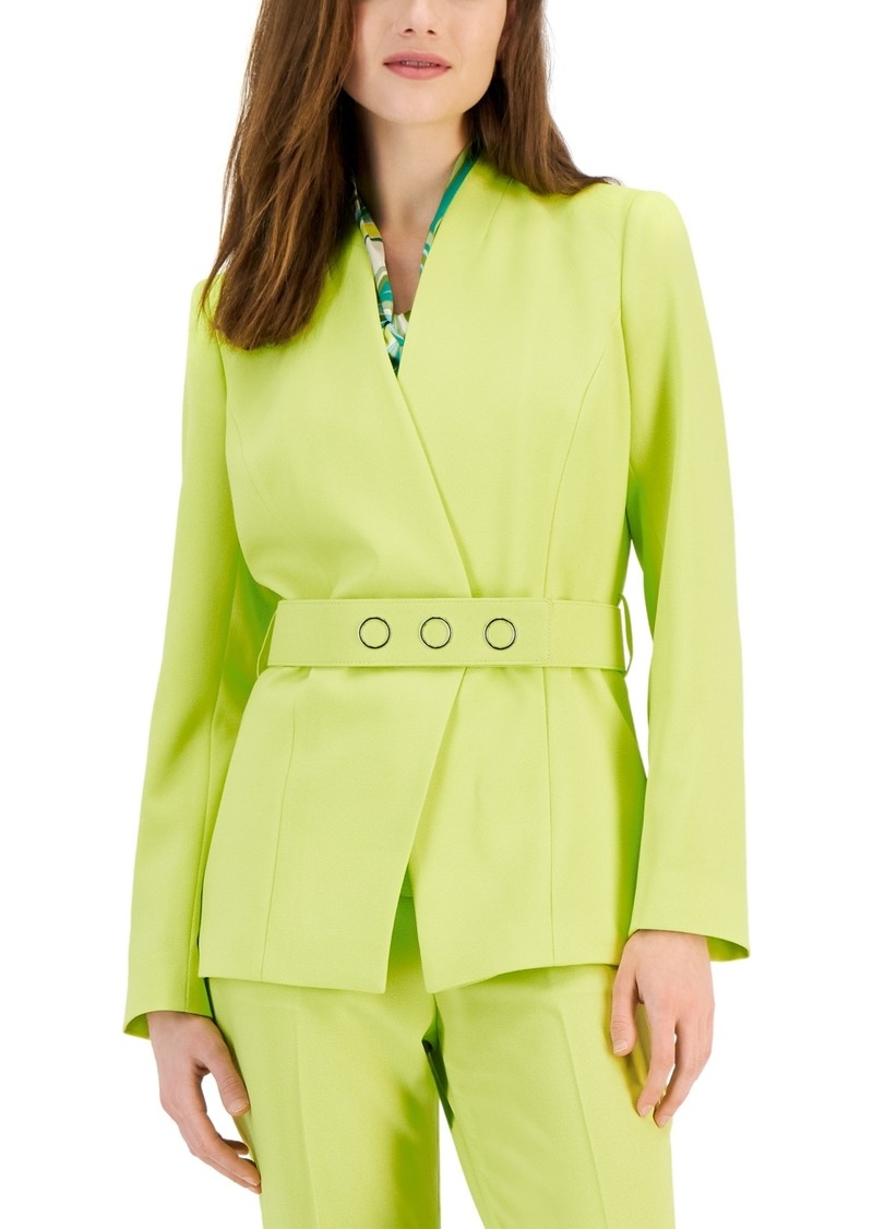 Tahari Asl Women's Belted Wrap Collarless Blazer - Lime