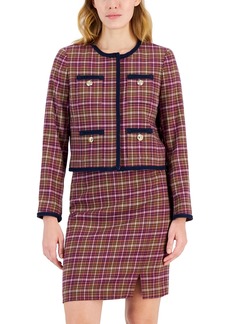 Tahari Asl Women's Boucle Four-Pocket Long-Sleeve Jacket - Victorian Rose/navy