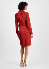 Tahari Asl Women's Collared Long-Sleeve Wrap Dress - Brick