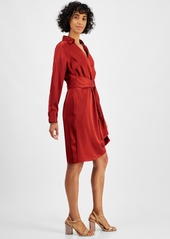 Tahari Asl Women's Collared Long-Sleeve Wrap Dress - Brick