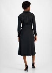 Tahari Asl Women's Collared Waist-Tie Midi Dress - Black