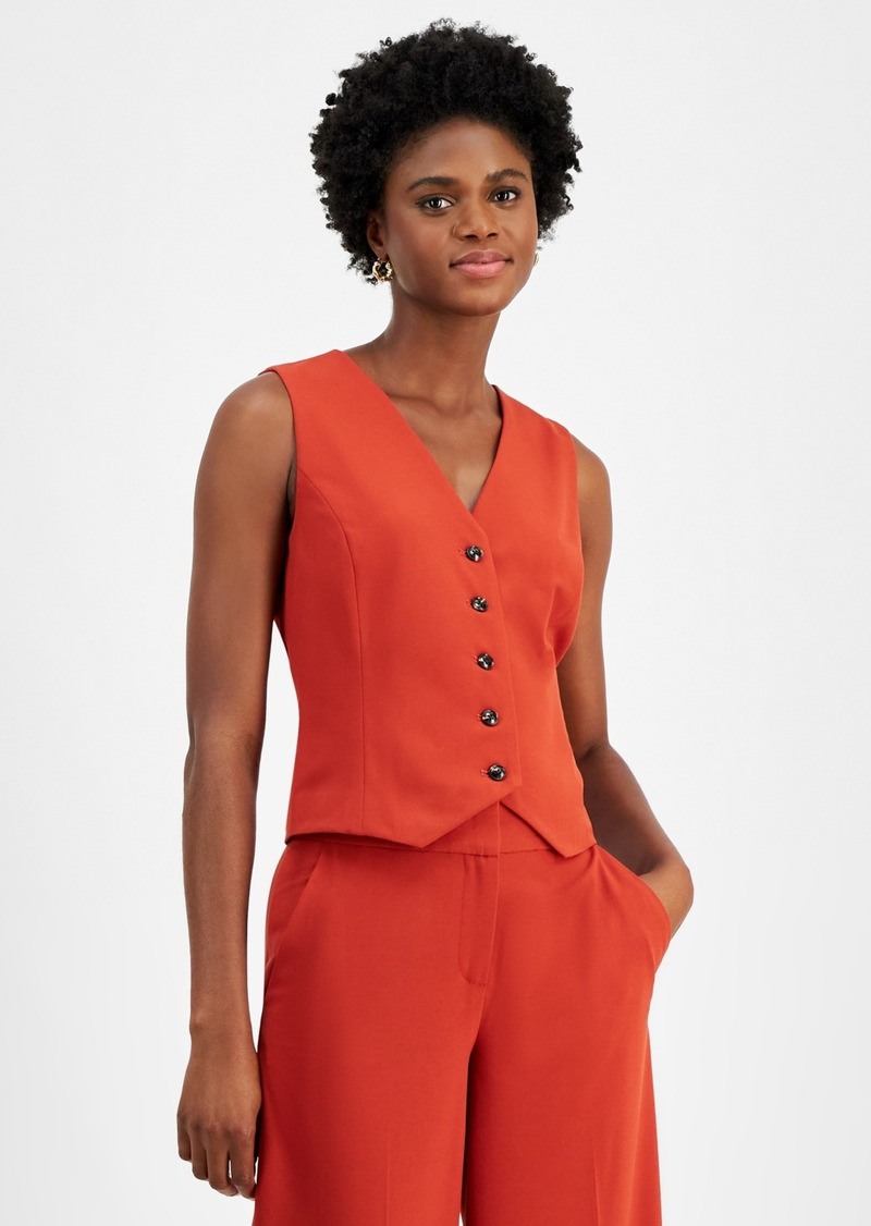 Tahari Asl Women's Crepe Button-Front V-Neck Vest - Brick