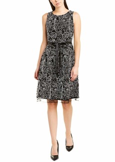 Tahari ASL Women's Embroidered Mesh Sleeveless Fit and Flare Dress