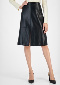 Tahari Asl Women's Faux-Leather Midi Skirt - Black