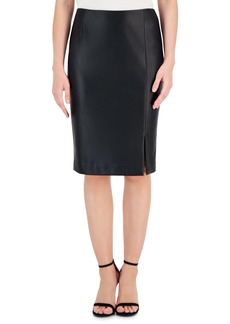 Tahari Asl Women's Faux-Leather Slit-Front Pencil Skirt - Black