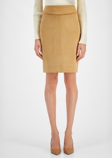 Tahari Asl Women's Faux Suede Pencil Skirt - Fawn