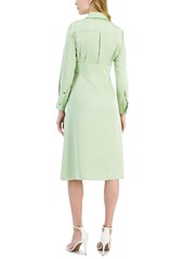 Tahari Asl Women's Faux-Wrap Long-Sleeve Midi Dress - Moss