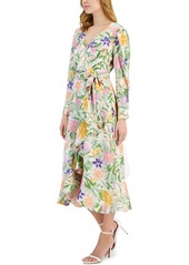 Tahari Asl Women's Floral-Print Tie-Waist Midi Dress - Floral Multi