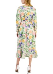 Tahari Asl Women's Floral-Print Tie-Waist Midi Dress - Floral Multi