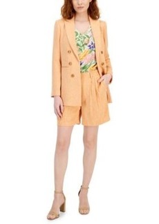 Tahari Asl Womens Floral Print Tulip Sleeve V Neck Top Tweed Boyfriend Three Button Jacket Pleated Tweed Bermuda Shorts
