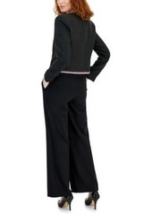 Tahari Asl Womens Four Pocket Contrast Trim Boucle Jacket Pleated Waist Wide Leg Pants